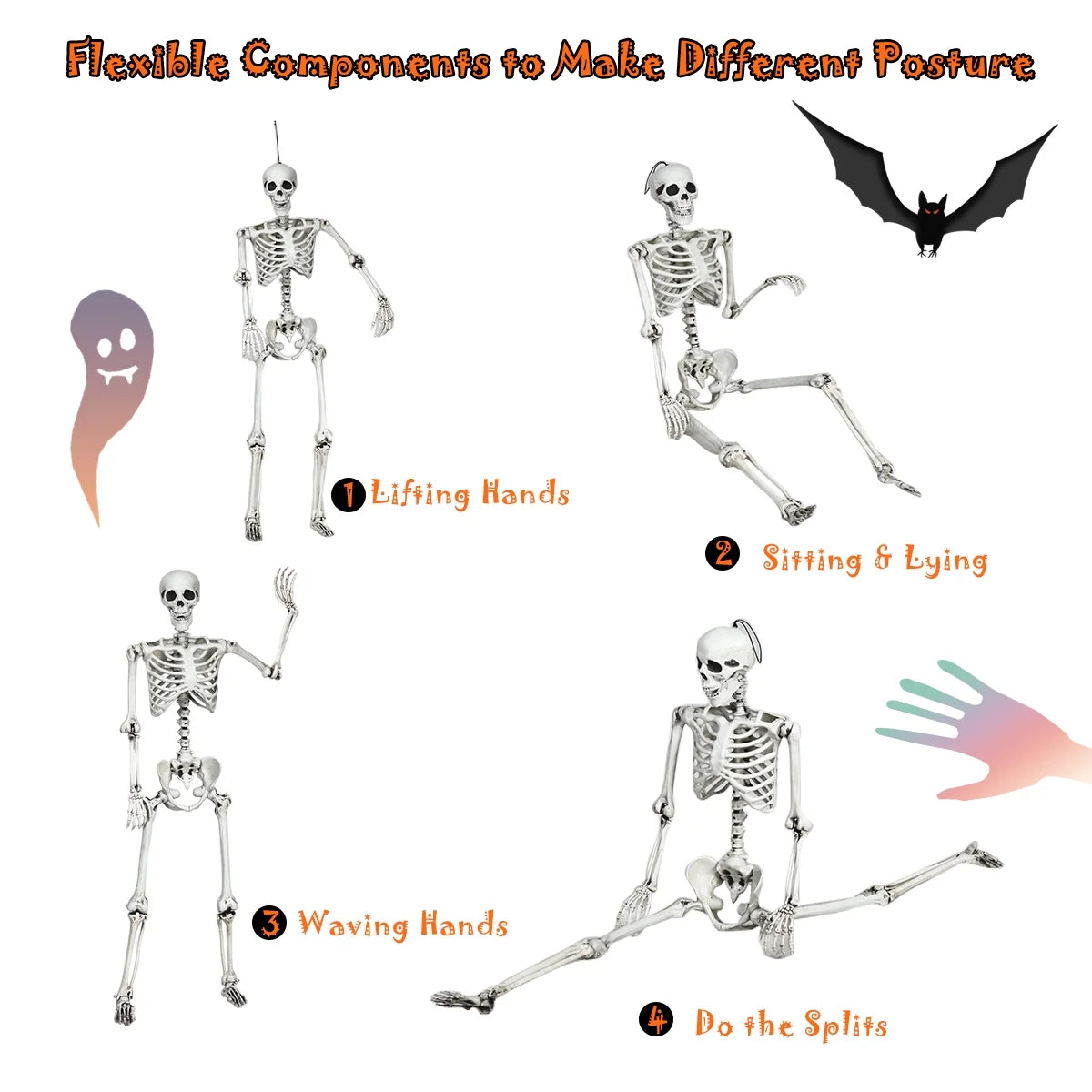 Life-Size Spooky Skeleton with Realistic Joints for a Bone-Chilling Halloween Experience!