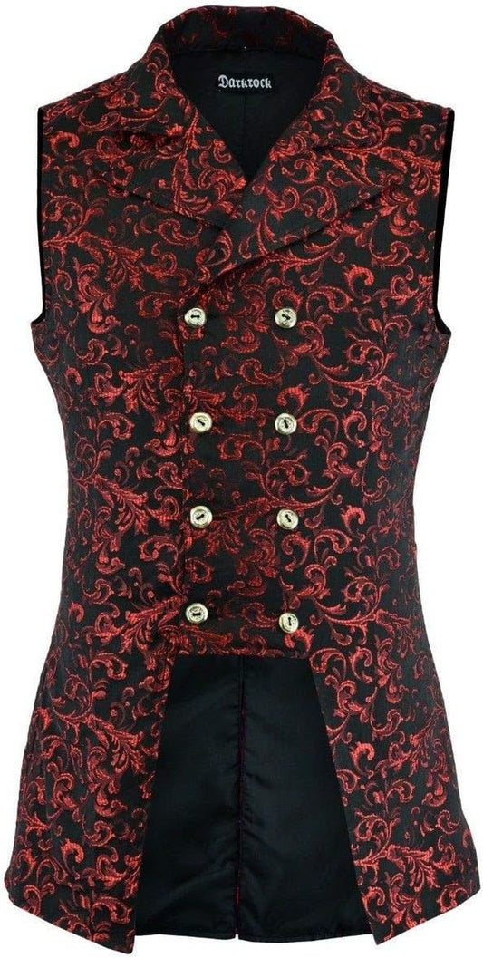 Men'S Double Breasted Governor Vest Waistcoat VTG Brocade Gothic Steampunk (X-Large, Red)