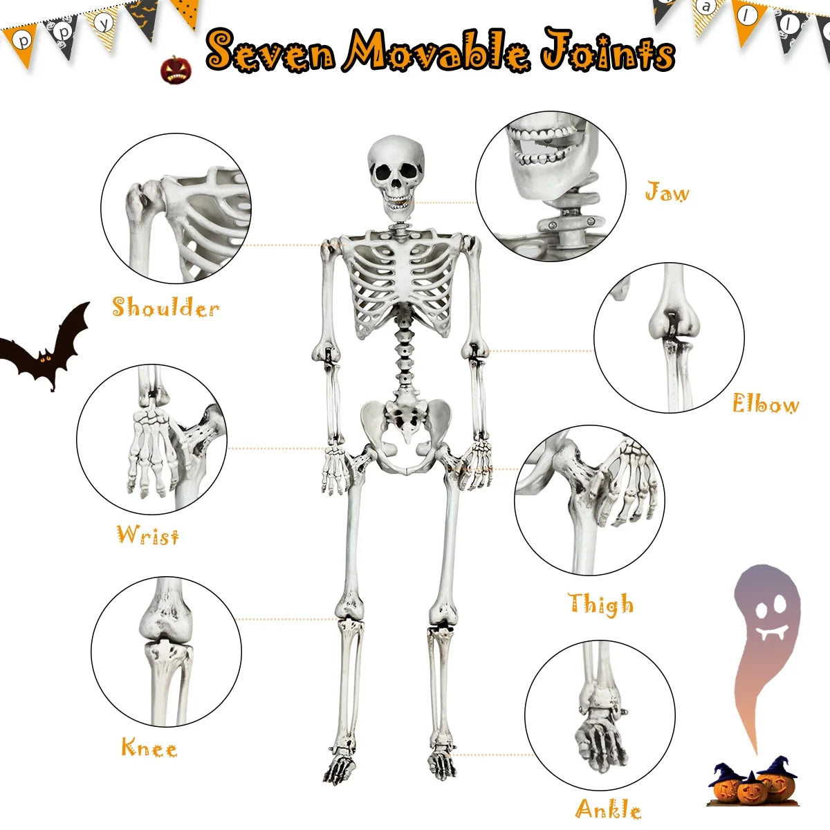 Life-Size Spooky Skeleton with Realistic Joints for a Bone-Chilling Halloween Experience!