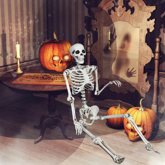 Life-Size Spooky Skeleton with Realistic Joints for a Bone-Chilling Halloween Experience!