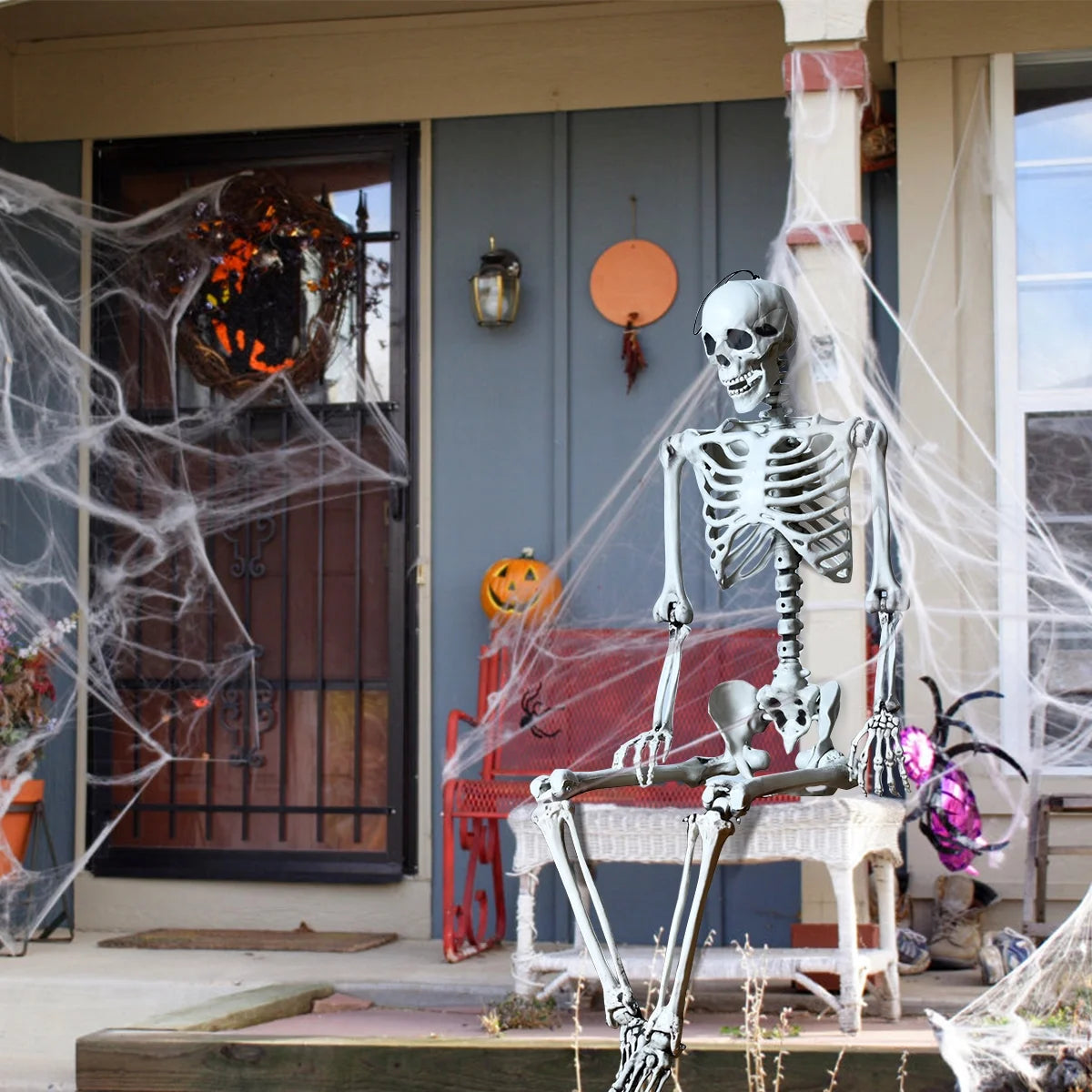 Life-Size Spooky Skeleton with Realistic Joints for a Bone-Chilling Halloween Experience!