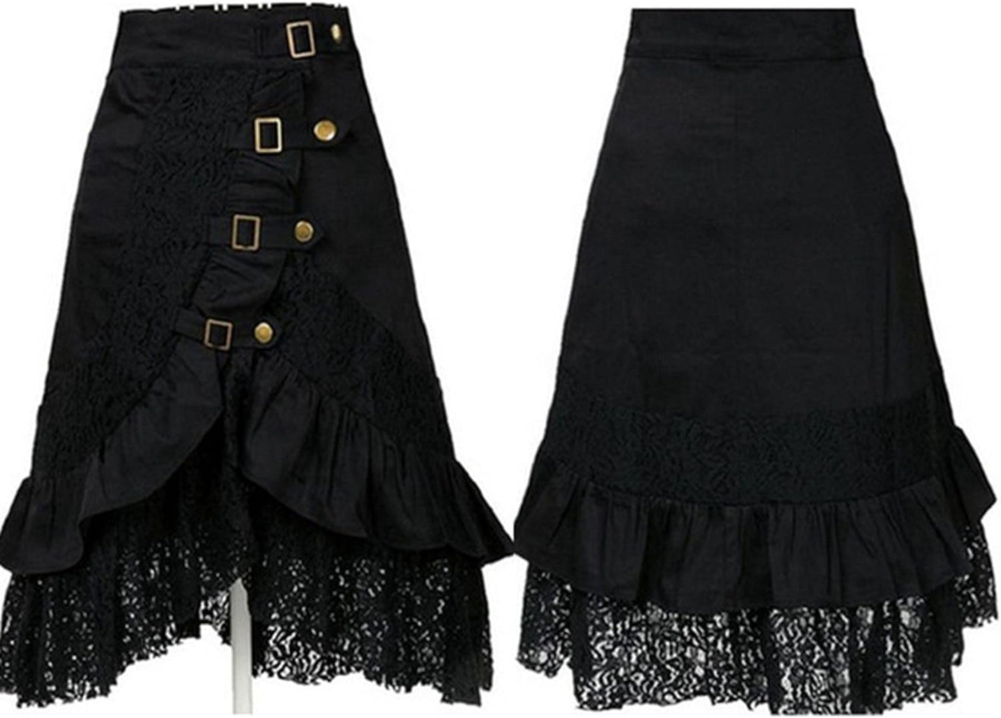 Women'S Steampunk Gothic Clothing Vintage Cotton Black Lace Skirts